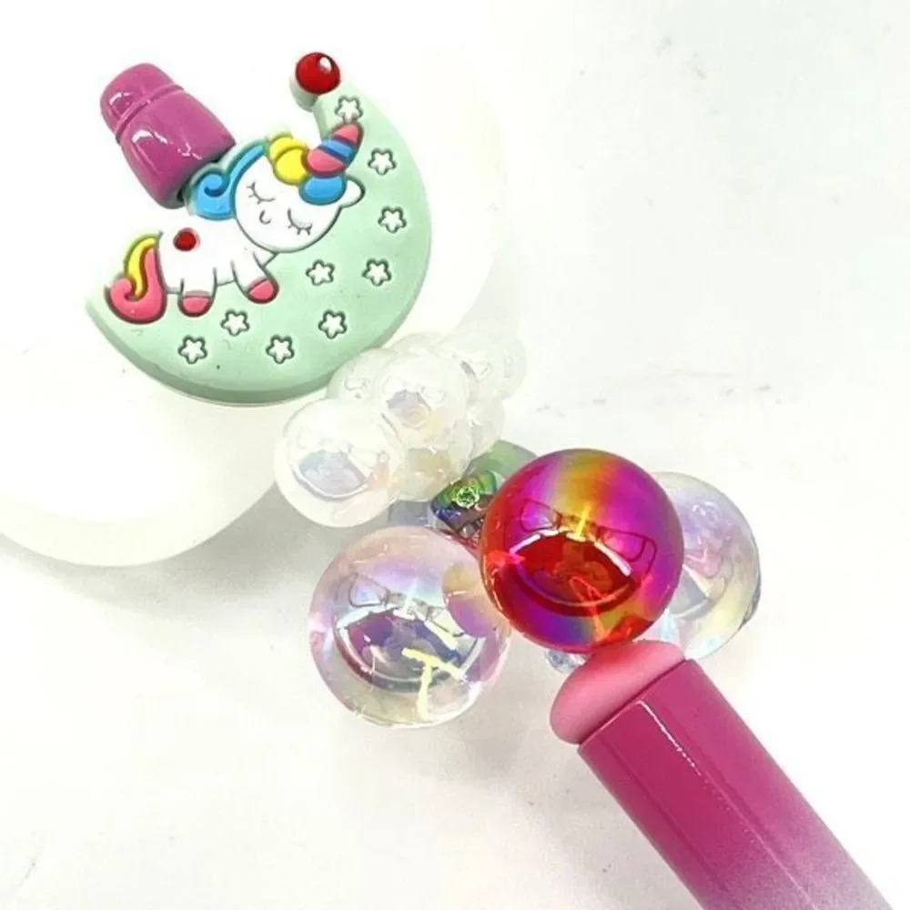 Unicorn sleeping on moon balloons clouds handmade pen NEW beads rhinestone bling